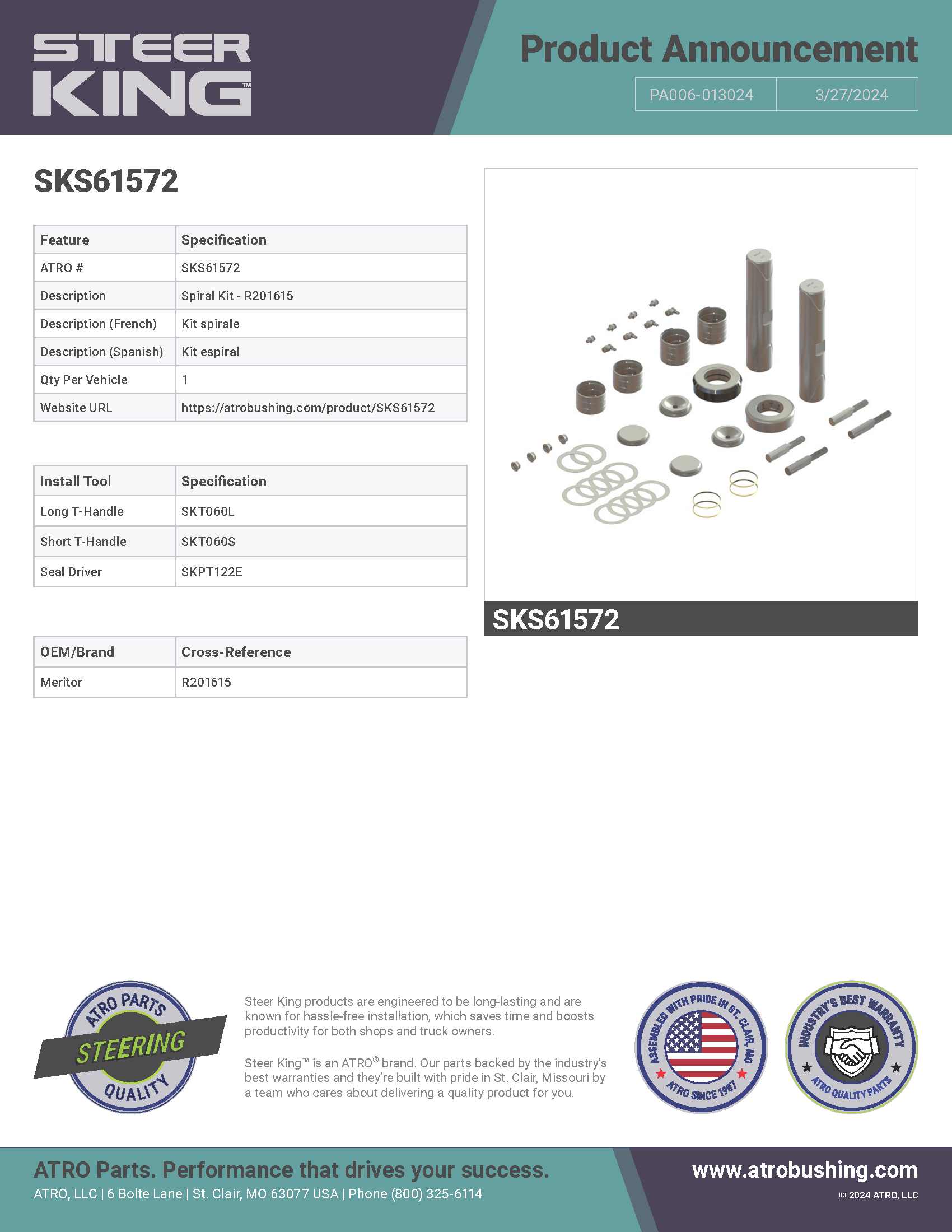 SKS61572 Spiral Kit - R201615 PA006-013024