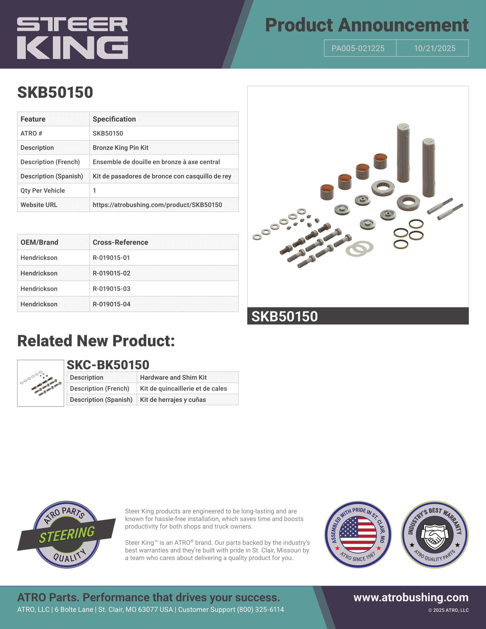 SKB50150 Bronze King Pin Kit PA005-021225