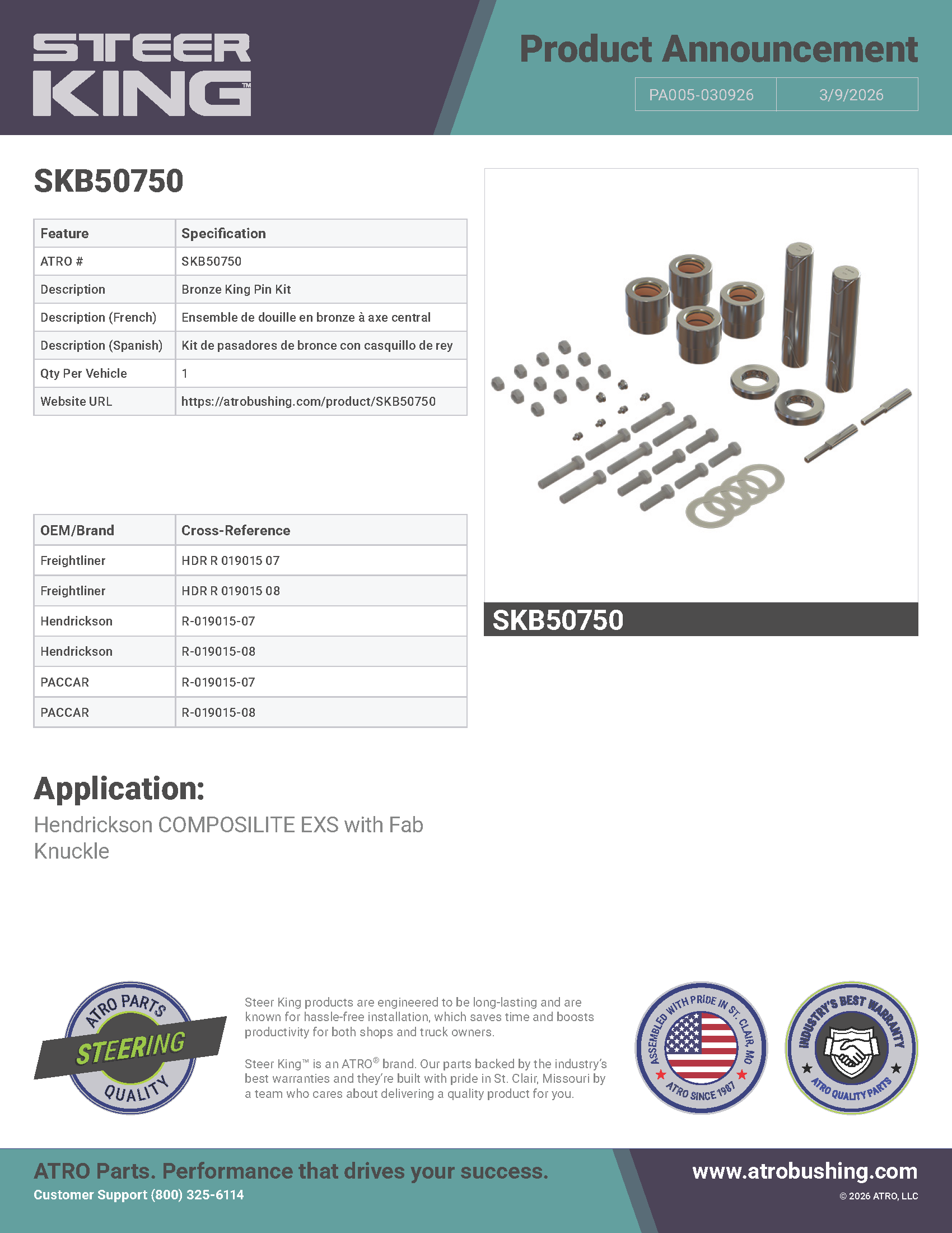 SKB50750 Bronze King Pin Kit PA005-030926