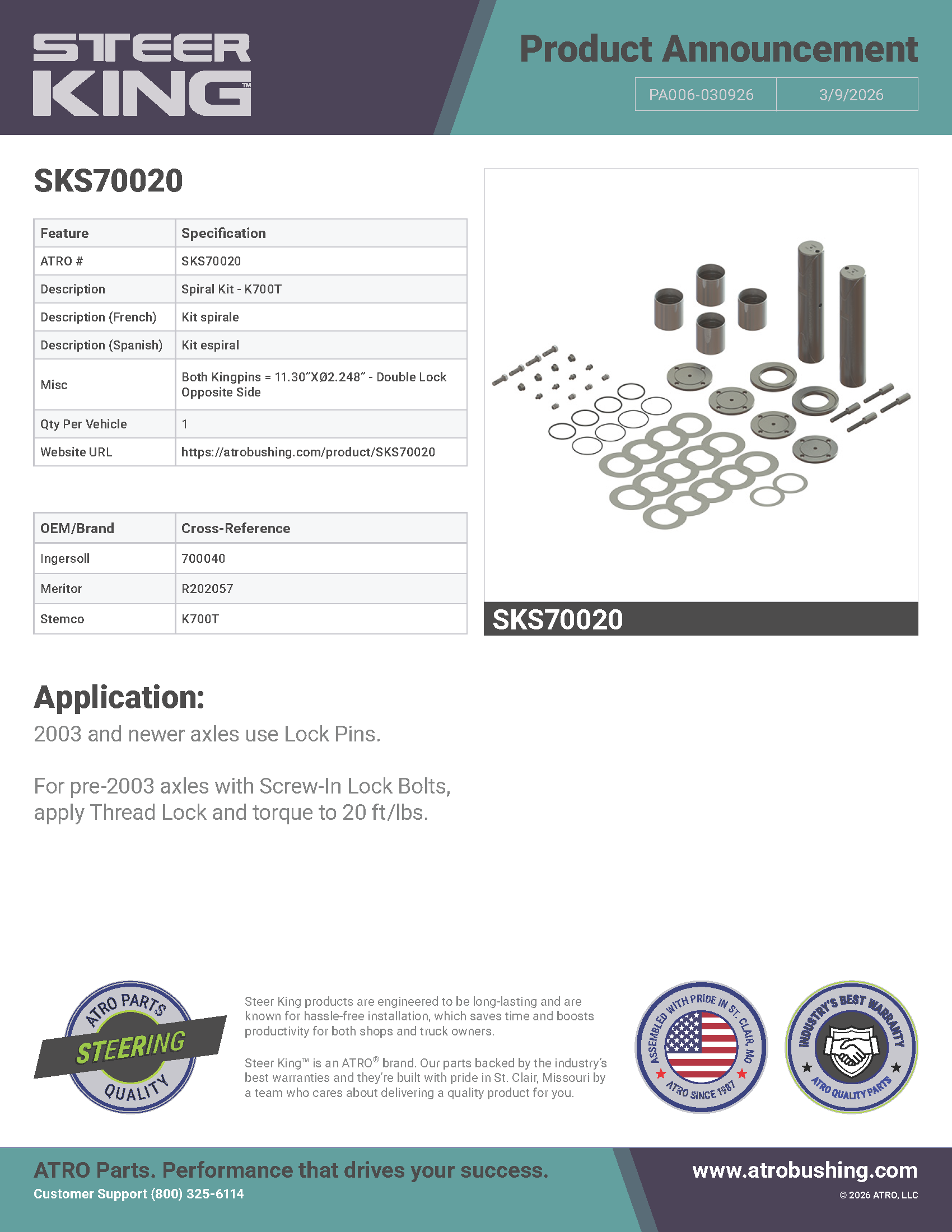 SKS70020 Spiral Kit - K700T PA006-030926