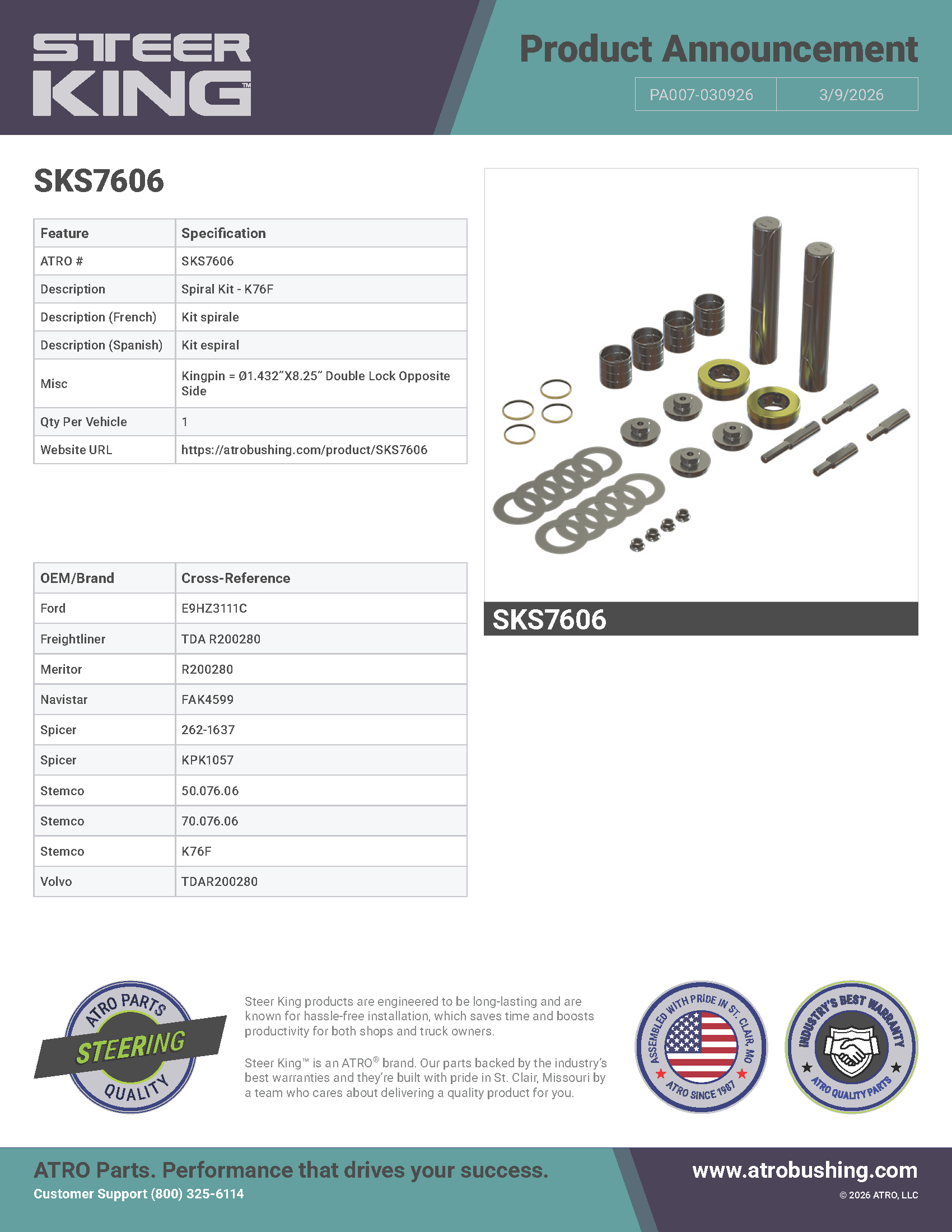 SKS7606 Spiral Kit - K76F PA007-030926
